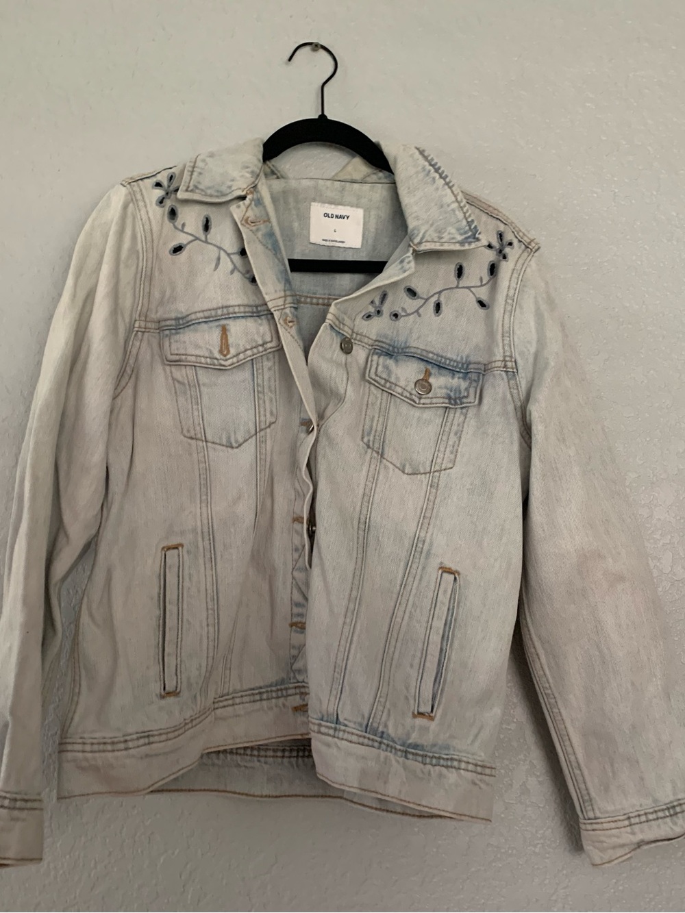 Old Navy Light Blue Washed Denim Jacket with Embroidered Detail